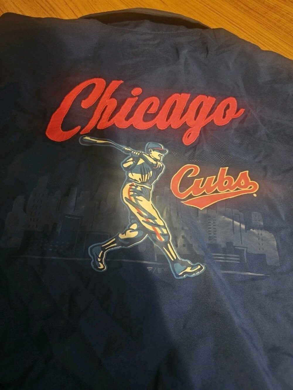 Chicago Cubs Button Up Shirt Stitched Graphic Size Medium Blue MLB